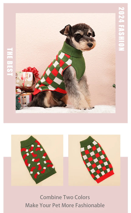Puppy Knit New Year Dog Turtleneck Winter Clothes Pullover Green Sweatshirts Ugly Knitted Christmas Cat Sweater for Small Dogs