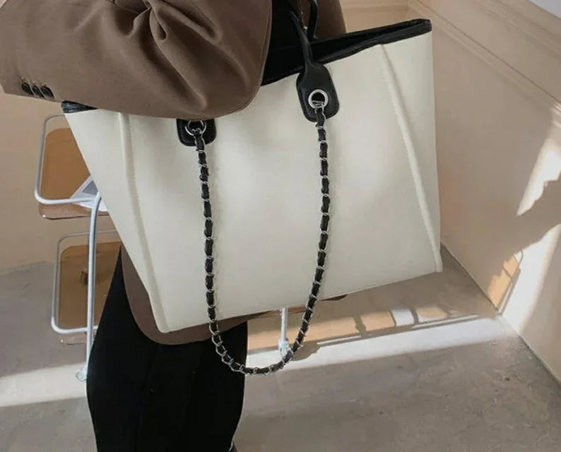 Personalised Chain Monogram Canvas Tote Bag Shoulder Bag