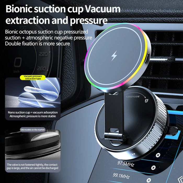 15W Wireless Charger Vacuum Magnetic Car Holder Metal Multi-angle Rotation for Iphone 12-16 Pro Max