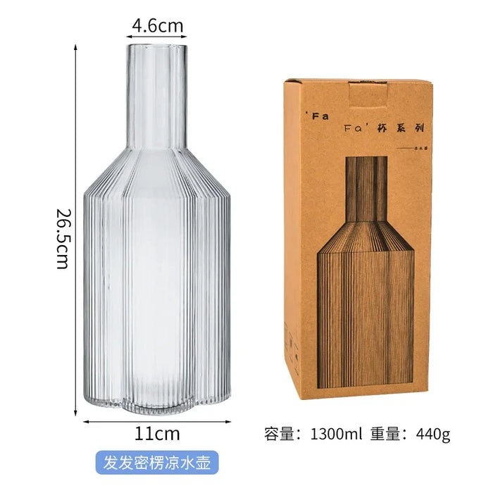 European 1300ml Large Capacity Glass Cold Water Kettle Home Juice Kettle Striped Cool Water Bottle Cool White Water Cup Set