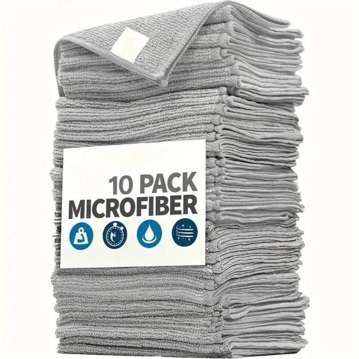 Stack of grey microfibre kitchen cleaning cloths