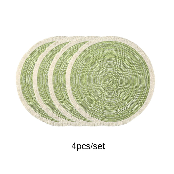 Set of 4 green round woven placemats