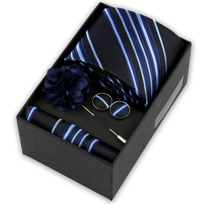 Men's tie gift set, style BBJ-33: tie, pocket square, cufflinks and pins in a gift box