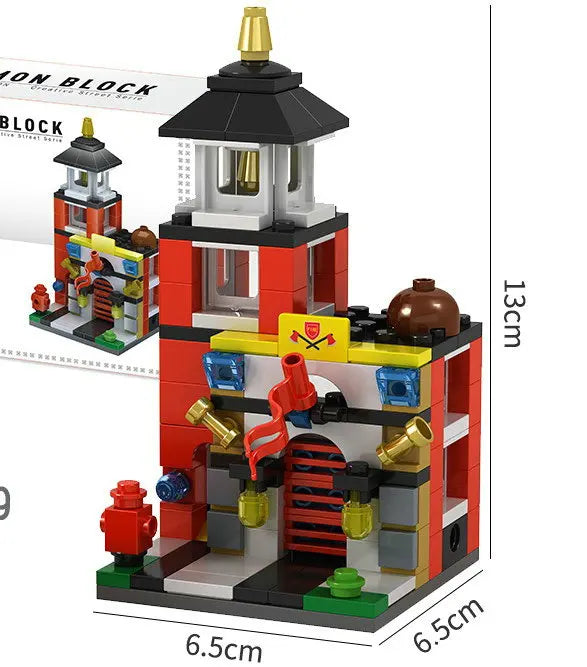 Red pagoda-roof shop building block model, 13 cm tall