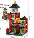 Red pagoda-roof shop building block model, 13 cm tall