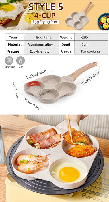 2/ 4 Holes Frying Pot Pan Black Thickened Kitchen Omelet Non-Stick Egg Poacher Pancake Crepe Steak Cooking Ham Breakfast Maker