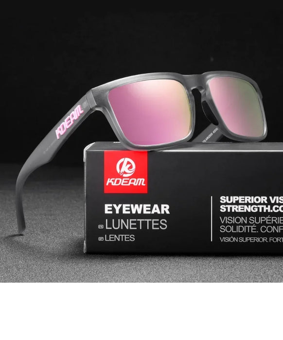 KDEAM polarized square sunglasses, mirror pink lenses (C28)