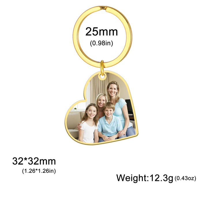 Custom Photo Keychain Stainless Steel Keyring Rectangle Heart Shape Personalized Picture Key Holder Jewelry Valentine's Day Gift