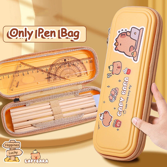 3D Cute Capybara Pencil Case Drop Resistant Waterproof Storage Box Hard Shell Decompression Pen Bag Student School Supplies