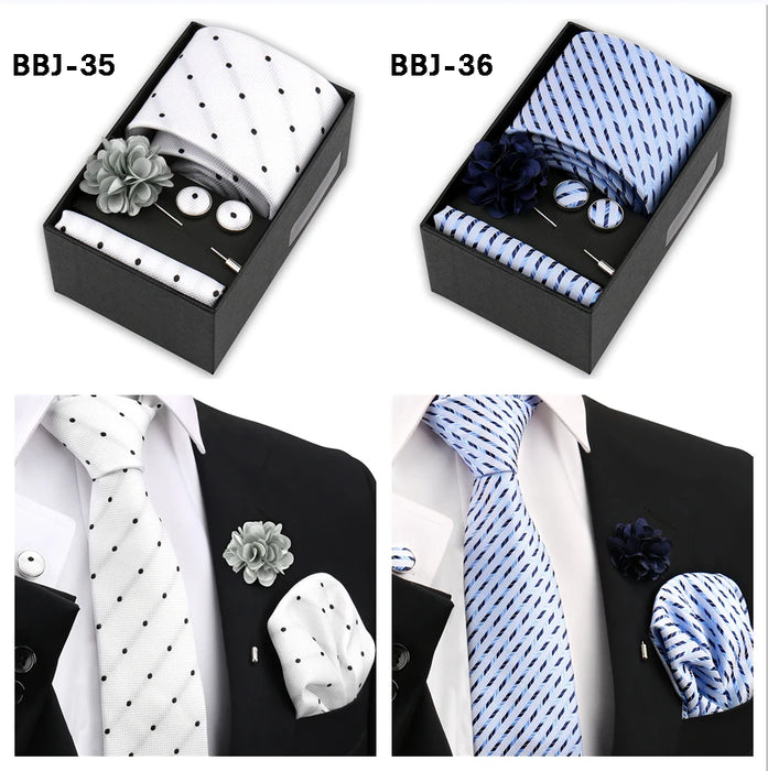 Four men's tie gift sets in assorted patterns with style codes