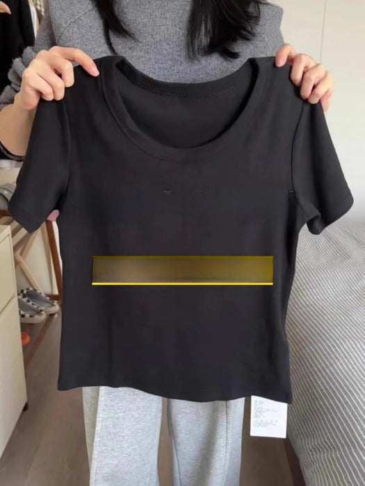 plus Size White Short Sleeve U-Neck T-Shirt Women's Trendy Shoulder Appropriate Summer Slimming Belly Covering Korean Style
