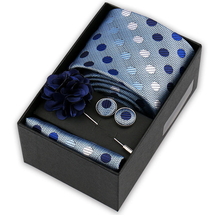 Men's tie gift set, style BBJ-19: tie, pocket square, cufflinks and pins in a gift box