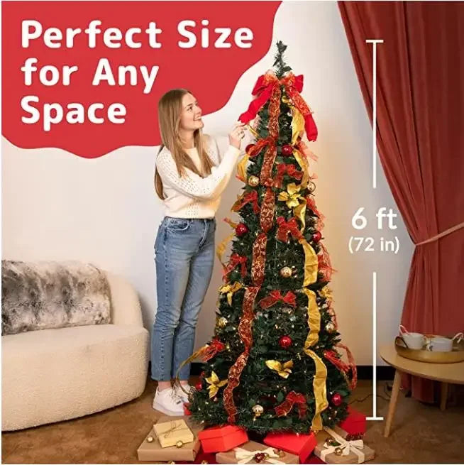 1.8m collapsible folding Christmas Tree Easy installation Pull Up pop-up with 350 Warm Light deci de noel arbil armed fast