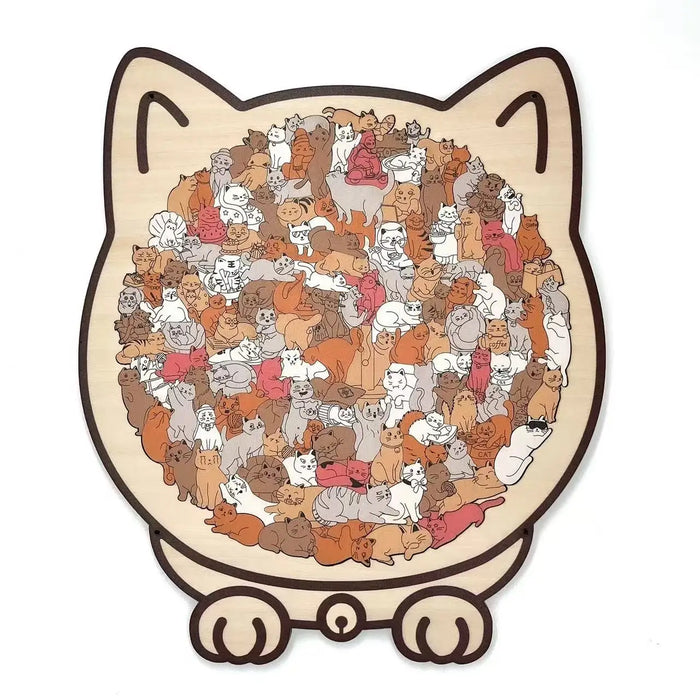 135pcs Cat-shaped Wooden Jigsaw Puzzle Unique Irregular Puzzle Pieces Game Birthday Xmas Gifts for Cat Lovers Home Decorations