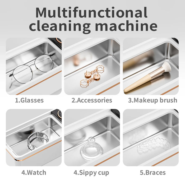 Ultrasonic 48KHZ Glasses Cleaner Machine, Soundwave technology Denture Cleaner, Jewelry & Makeup Brush Cleaning Machine