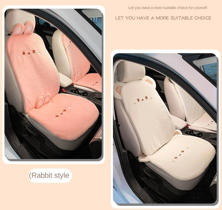 Plush Cute Cartoon Car Seat Cushion Pad Full Set Breathable Four Seasons Car Seat Cover Anti Slip Interior Accessories Universal