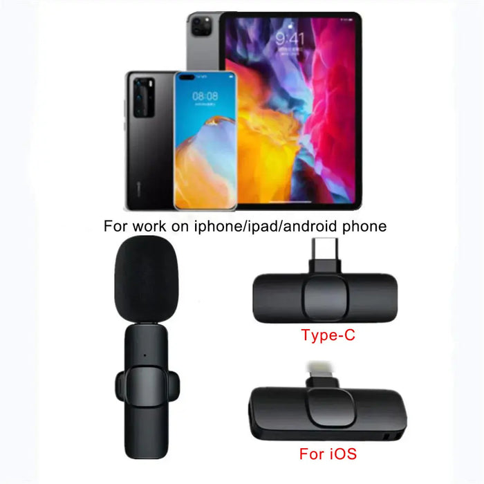 Wireless Lavalier Microphone Portable Audio Video Recording Mini Mic for iPhone Android Live Broadcast Gaming Phone Mic