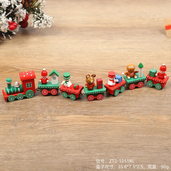 Christmas Decorations Wooden Four Section Small Train Festival Children's Gifts Toy