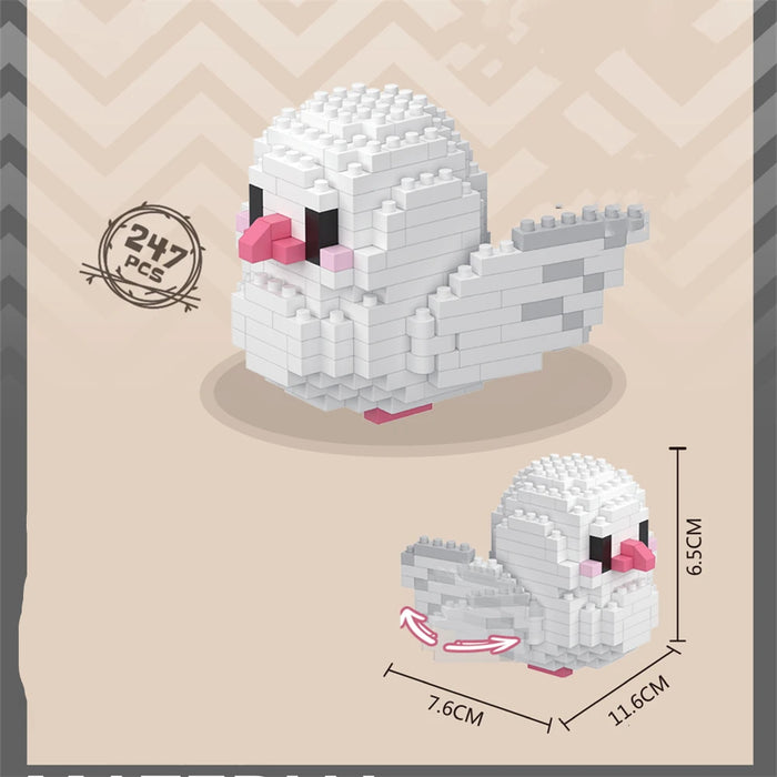 White Java sparrow micro block figure, 247 pieces, 6.5 cm tall
