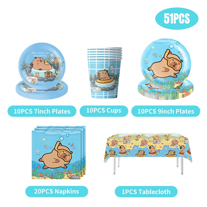 Capybara Birthday Decoration Cartoon Tableware Cups Plate Napkin Balloons Capybara Theme Birthday Party Decoration Supplies Kit