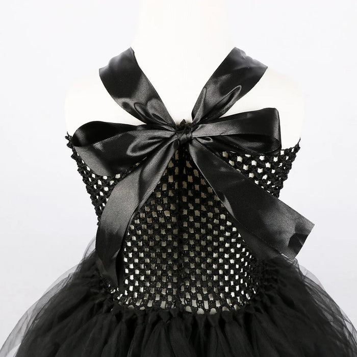 2026 New Halloween Costume Tulle Dress for Girls Cosplay Evil Queen Black Mesh Princess Dress Kids Clothes