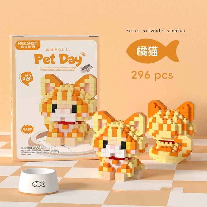 Orange tabby cat micro block figure, 296 pieces, with box art