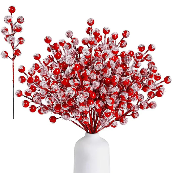 Snow White Artificial Pine Needle Berry Bouquet Christmas Decoration for Xmas Tree Garland Ornament Home Decor New Year DIY Gift