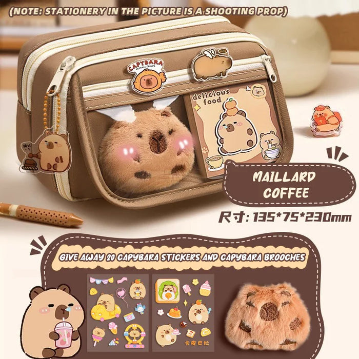 Capybara 9-layer large capacity pencil case, large capacity pencil case flip cover stationery pencil case stationery storage bag