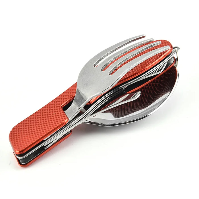 4 in1 Foldable Camping Utensil Set Multi-Functional Knife Fork Spoon Bottle Opener for Outdoor Survival Sports Camping Hiking