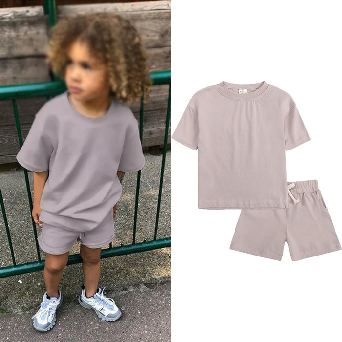 Summer Essential Tracksuit Children's Clothing Sets Suit For Girls Short Sleeve Top+Shorts Boys Costume Kids Outfits Sportswear