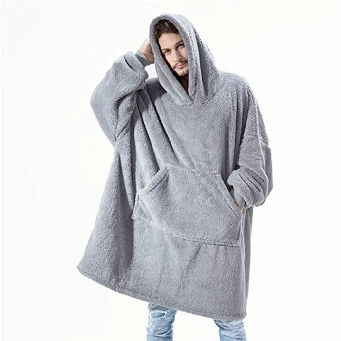 MIDSUM Winter Hooded Sweater Blanket Women Oversized Fleece Blanket With Sleeves Large Pocket Warm Thick TV Hoodie Robe Couple