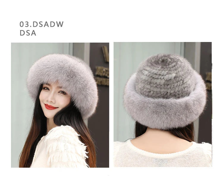 New Women Winter Luxury Knitted Real Mink Fur Bomber Hat Natural Warm Fox Fur Cap Girls Quality Soft 100% Genuine Mink Fur Hats