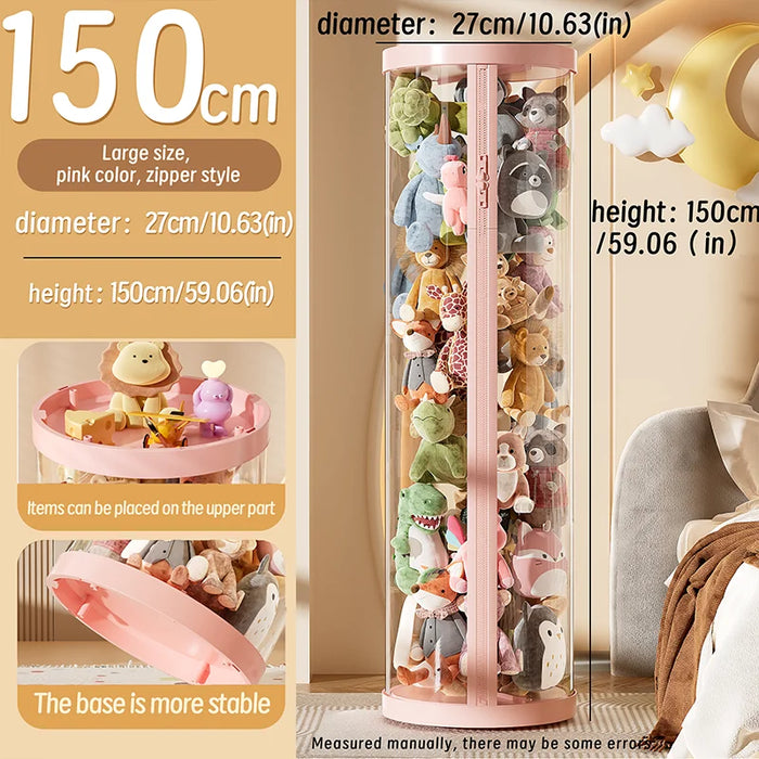 Transparent Doll Storage Box Plush Toy Organization Toy Storage Tube DIY Zipper Bins Kid Christmas Gift Children's Toy Organizer