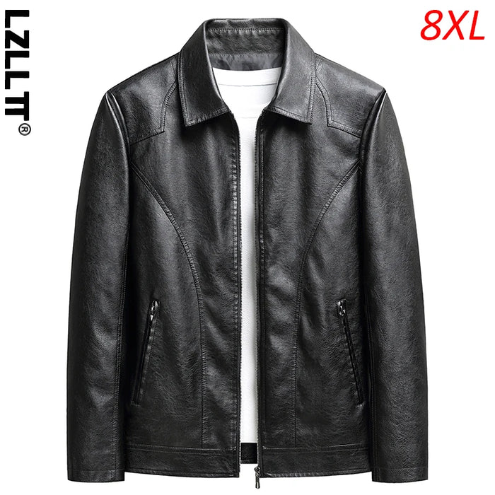 Men's black faux leather jacket, front