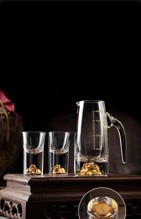 Crystal Liquor Spirits Shot Glasses Gift Box Gold Mountain Thick Bottom Wine Glasses Whiskey Glass Spirits Vodka Brandy Shot Cup