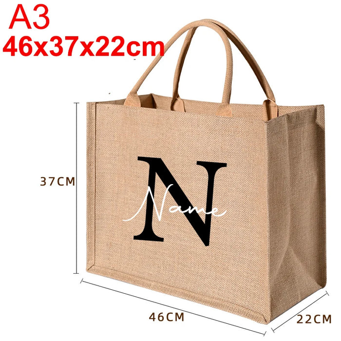 Personalized Name Large Jute Handbag Tote Bag