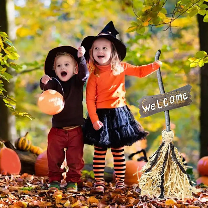 Magic Witch Broom Ornaments DIY LED Lit Sound For Halloween Haunted House Bar Party Motion Sensor Spooky Durable Decoration
