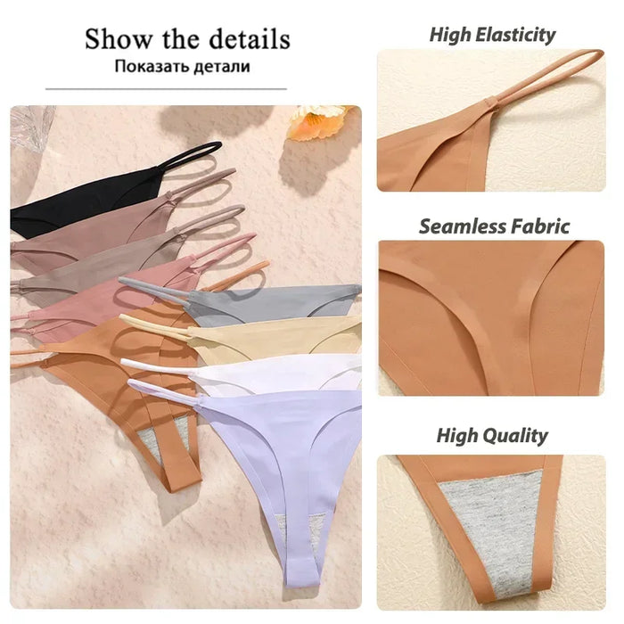 7Pcs/Set Women Seamless Thongs  High Flexibility Panties Thin Strap Low WaistSexy Underwear Ladies T-back Comfortable Women