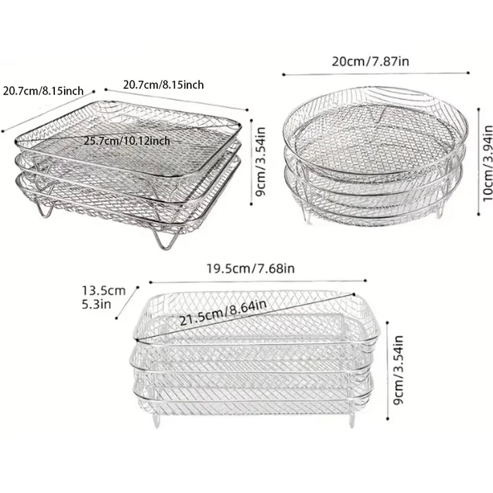 3Layers Air Fryer Rack Stainless Steel Stackable Grill Food Dehydrator Basket Air Fryer Accessory  Cook Several Food in One Time
