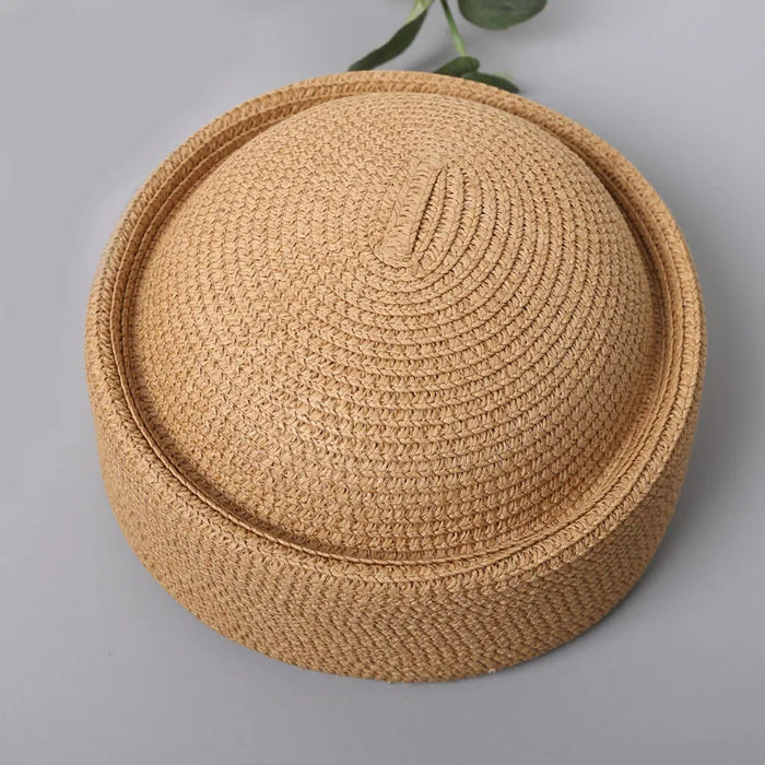 Straw Pillbox Hat Summer Beret Sun Hats Japanese Retro Weeding Fedora Hostess Fashion Millinery Fascinator Designer Painter Hat