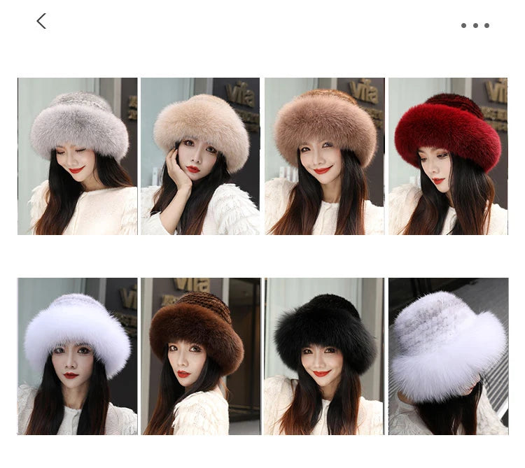 New Women Winter Luxury Knitted Real Mink Fur Bomber Hat Natural Warm Fox Fur Cap Girls Quality Soft 100% Genuine Mink Fur Hats