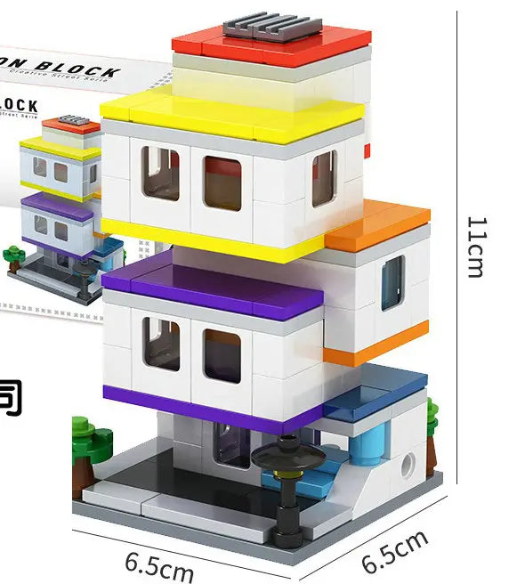 Modern colour-block house building block model, 11 cm tall