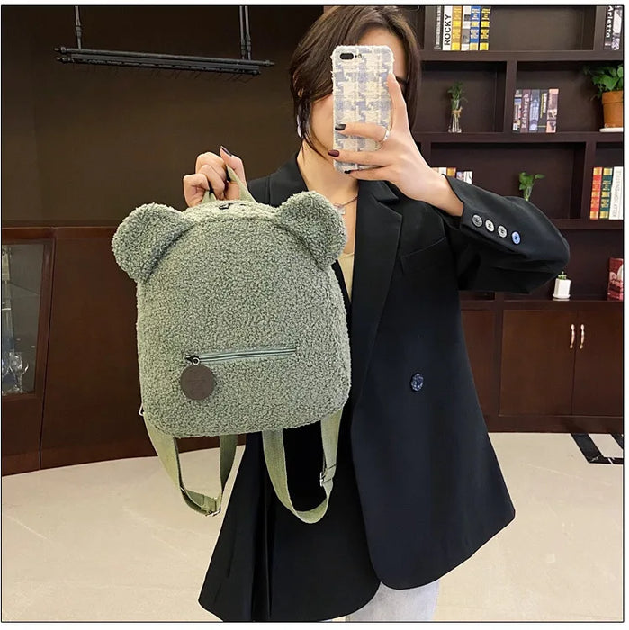 Womens Girls Cute Bear Pattern Backpack Plush