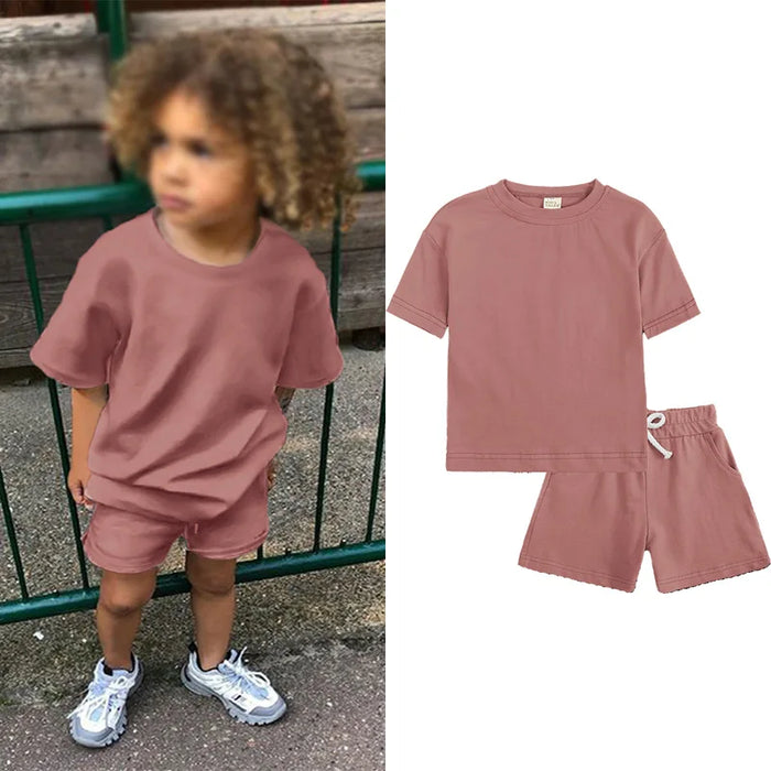 Summer Essential Tracksuit Children's Clothing Sets Suit For Girls Short Sleeve Top+Shorts Boys Costume Kids Outfits Sportswear