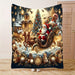 Santa sleigh Christmas blanket held up by a door