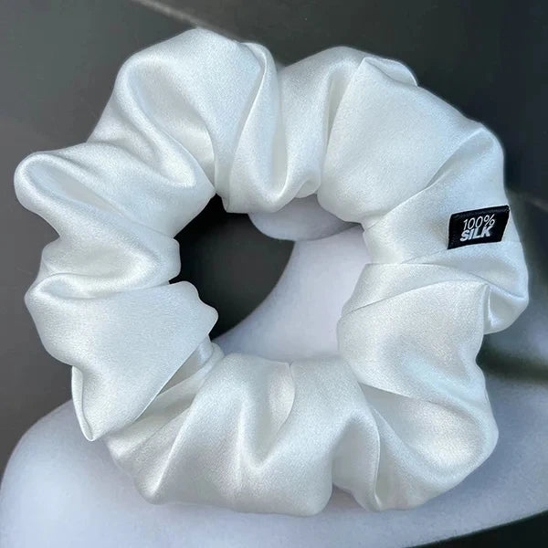 Mulberry silk scrunchie, White