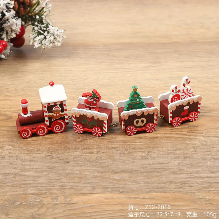Christmas Decorations Wooden Four Section Small Train Festival Children's Gifts Toy
