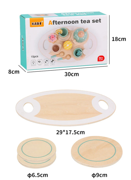 Wooden Afternoon Tea Set Toy Pretend Play Food Learning