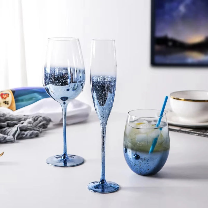 Blue Starry Sky Crystal Glass Goblet Red Wine Glass Mug Home High Value Party Grape Champagne Glass Cocktail Set Furniture Items