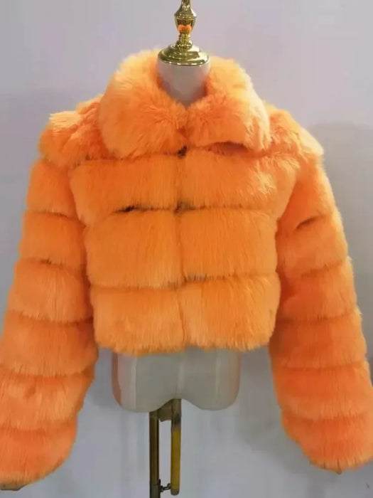 Casual White Black Fluffy Fall Winter Faux Fur Coat Women Short Jacket Long Sleeve Cropped Puffer Fur Jacket For Women Outwear